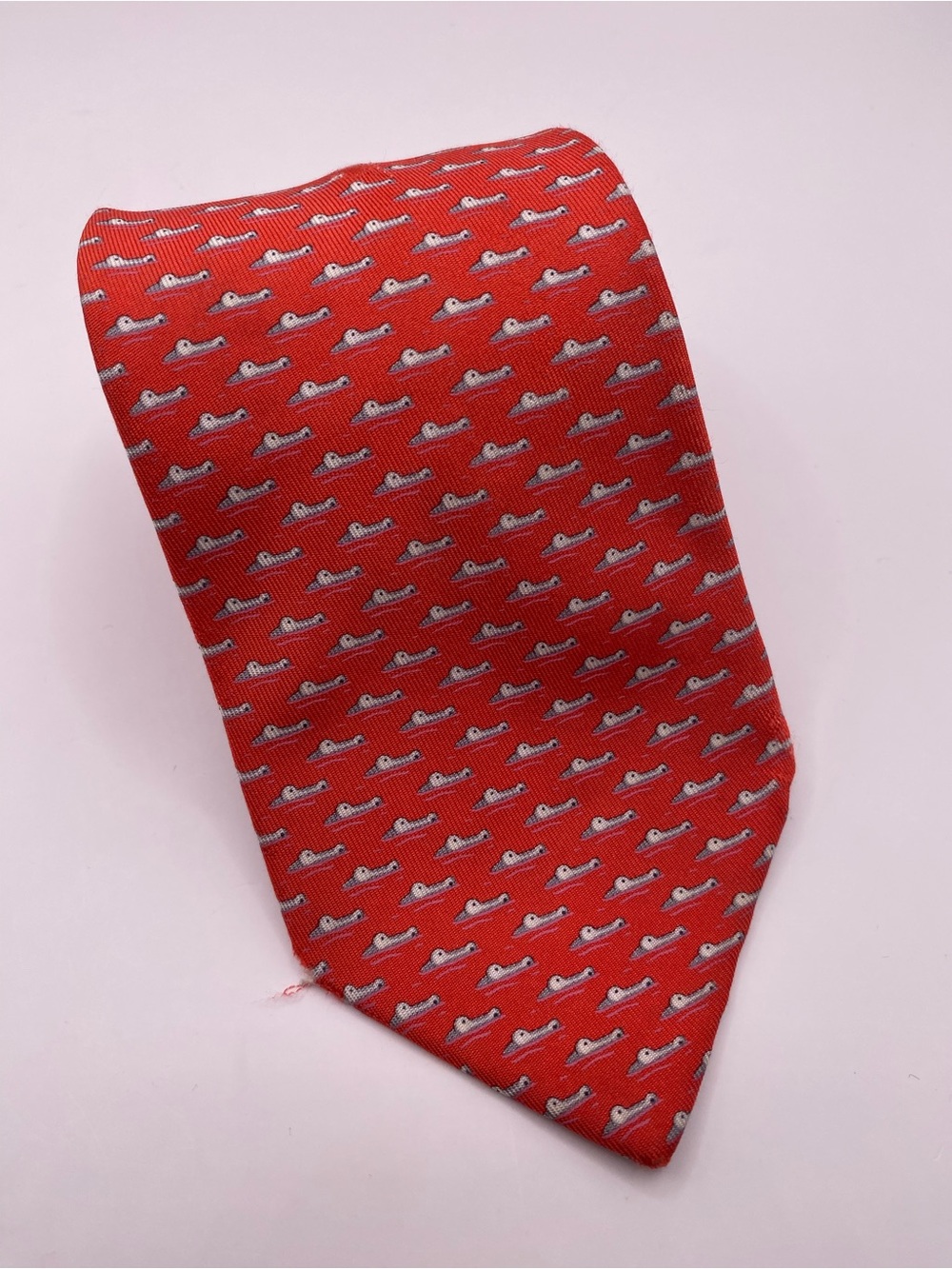 Salvatore Ferragamo Red Tie with Light Blue and White Pattern Damage See Pics